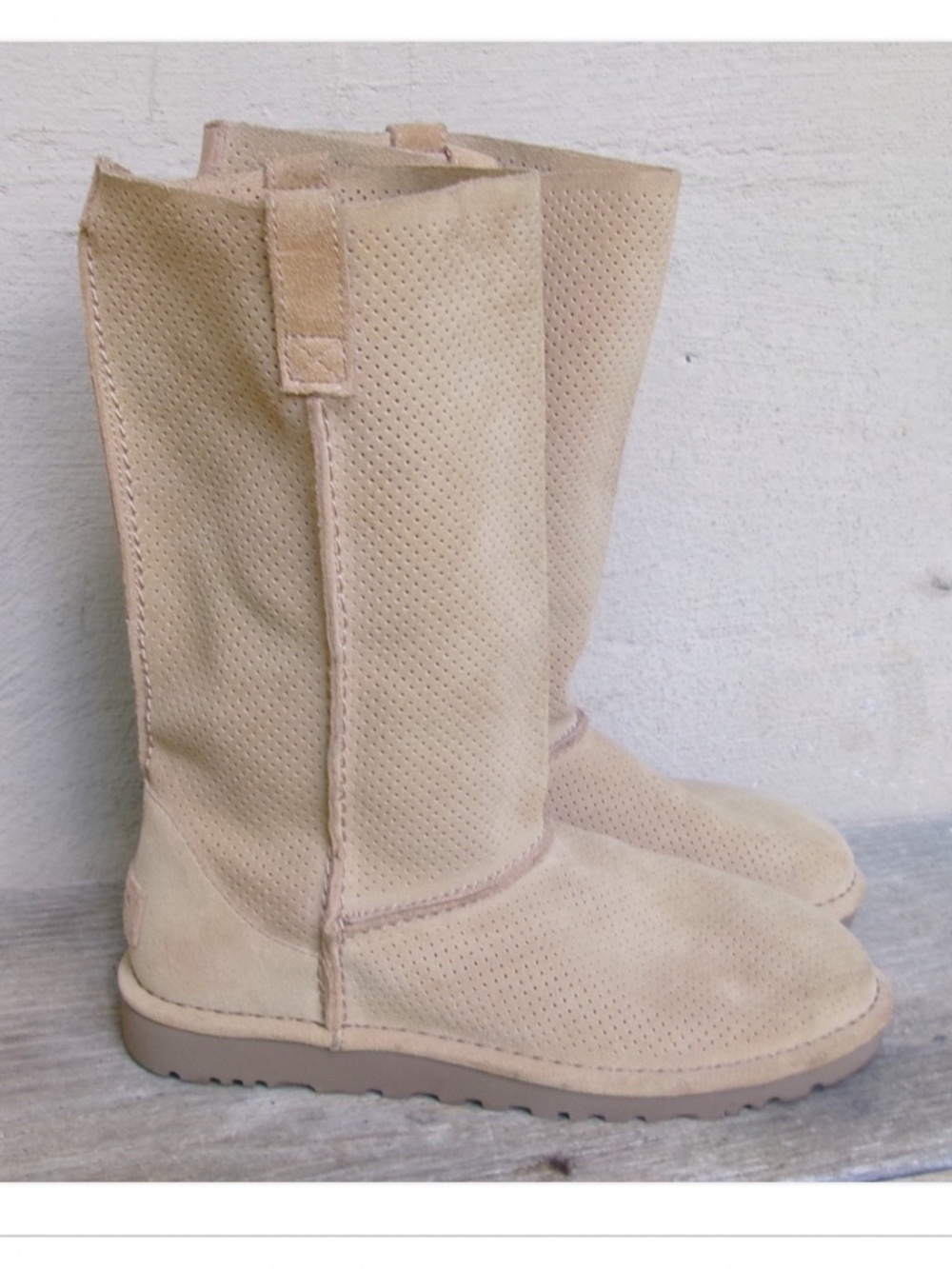 UGG Classic Unlined Light Brown Suede Tall Perforated Boots NEW